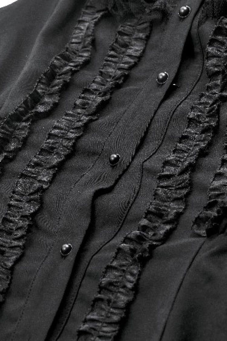 Obsidian Lapel Collar Sleeveless Lace Button-Front Gown - Graduation