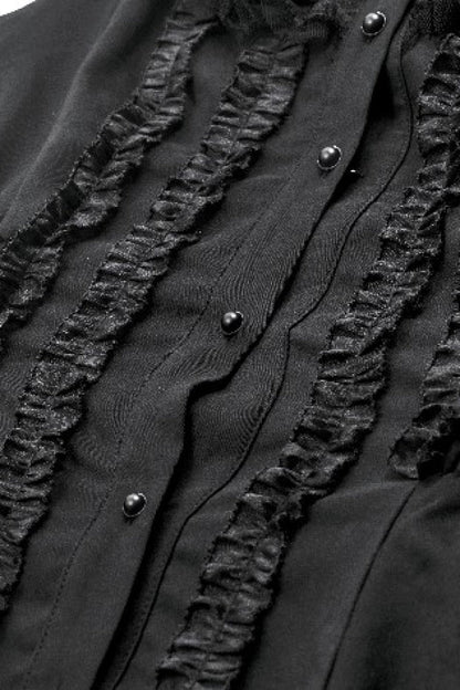 Obsidian Lapel Collar Sleeveless Lace Button-Front Gown - Graduation