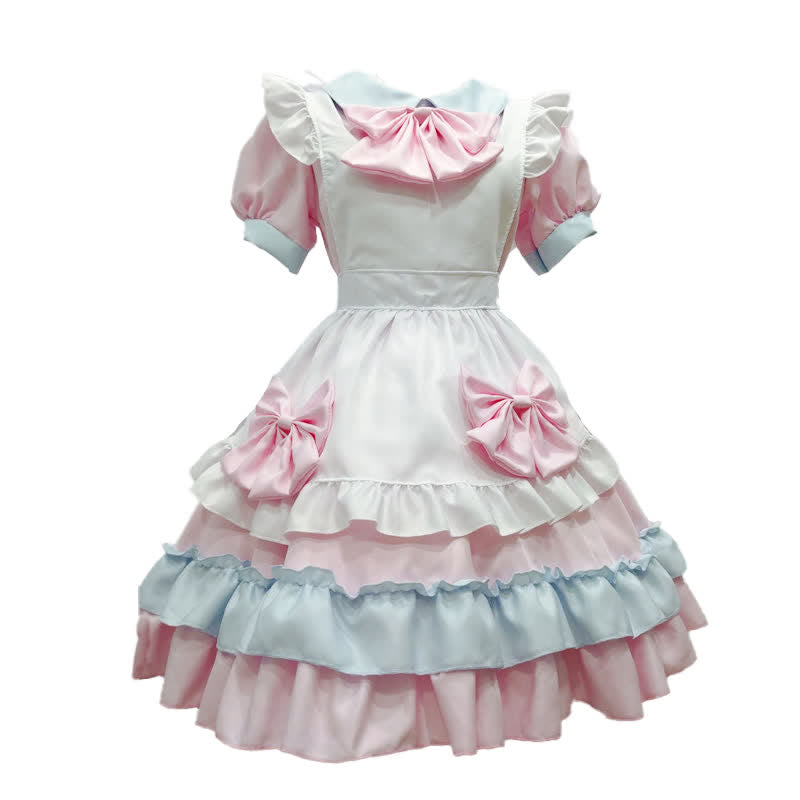 Sweet Pink Bow Knot Ruffled Maid Lolita Dress