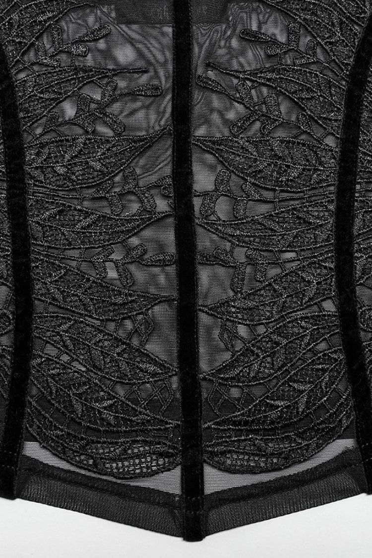 Sheer Lace Trim Gothic Sleeveless Sling Top in Black - NoirEdge
