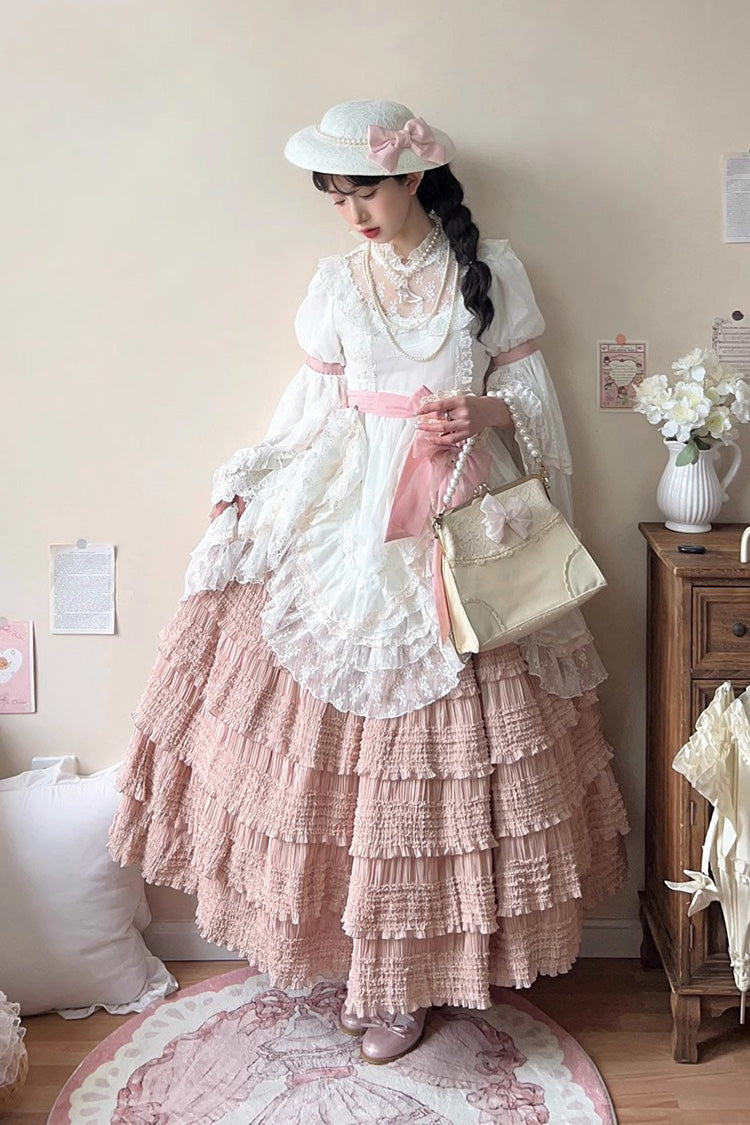 Rose-Embellished Layered Ruffled Lolita Skirt in Three Tones