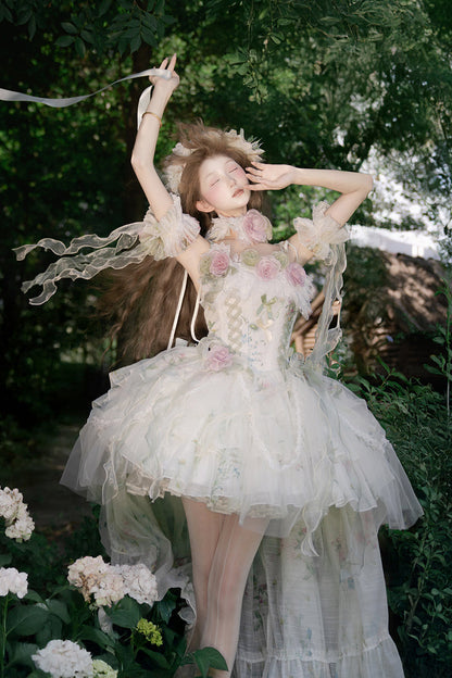 Emerald Layered Fishbone Lace-Up Lolita JSK - Spring Rose