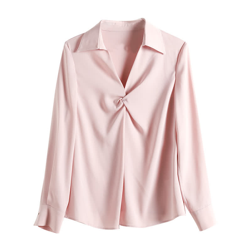 Chemise de travail élégante en satin à volants de couleur pure