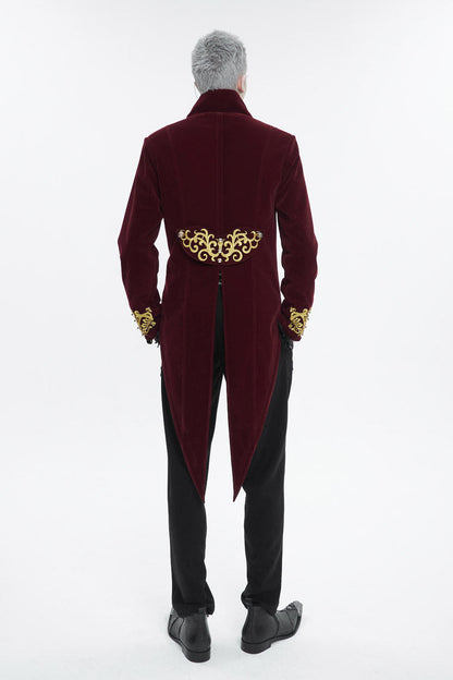 Crimson Totem Embroidered Swallowtail Men's Goth Coat