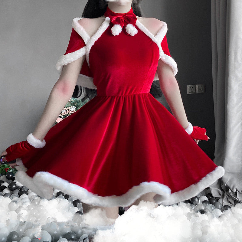 Elegant Cute Christmas Girl Red Halter Santa Dress SP16652