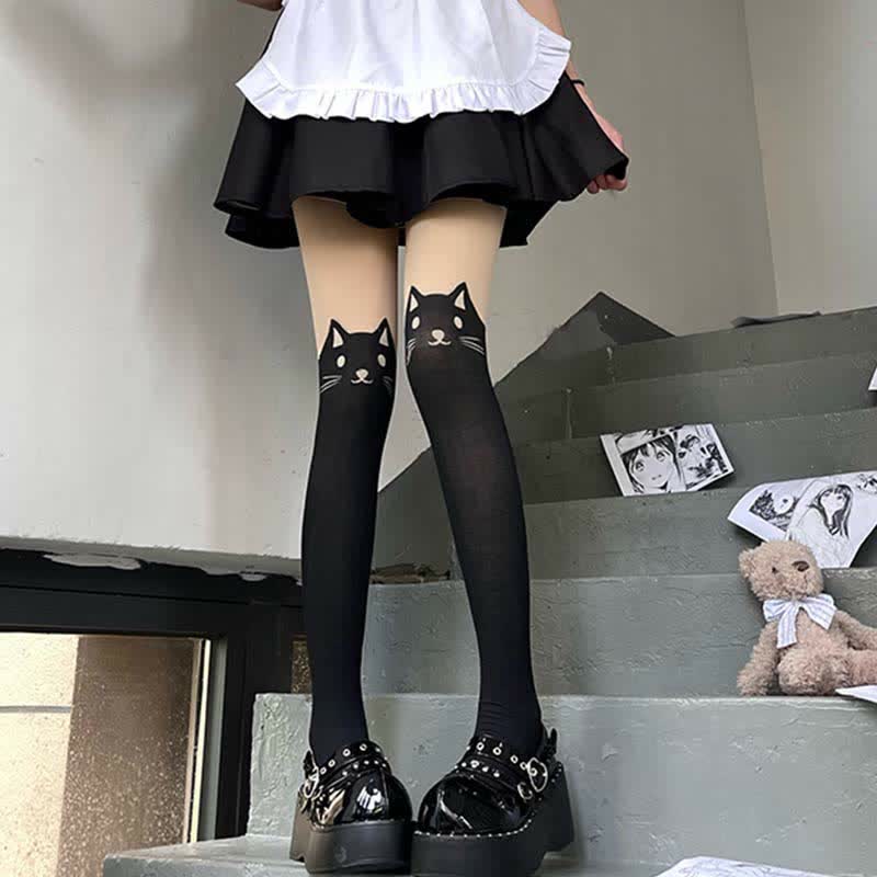 Collants Lolita à imprimé chat de dessin animé mignon