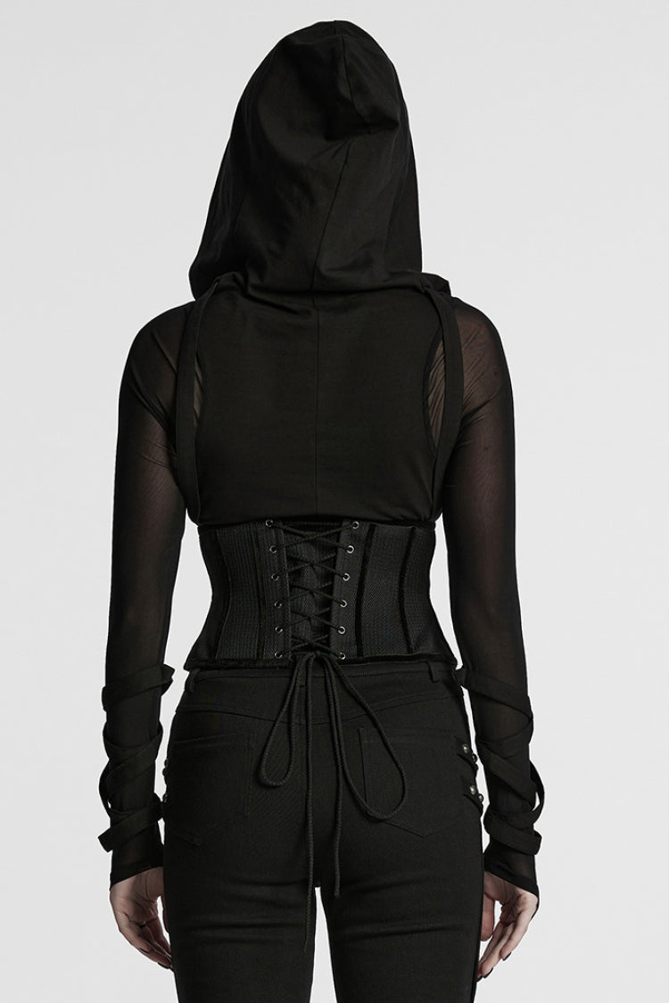 Mesh Zippered Black Asymmetric Punk Underbust Corset for Women