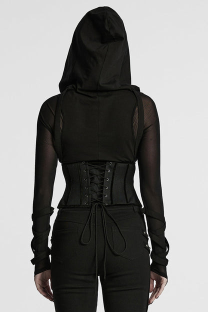 Mesh Zippered Black Asymmetric Punk Underbust Corset for Women