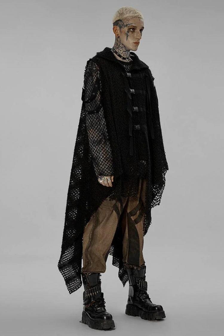 Webbing Buckle Asymmetric Hem Black Gothic Vest for Men