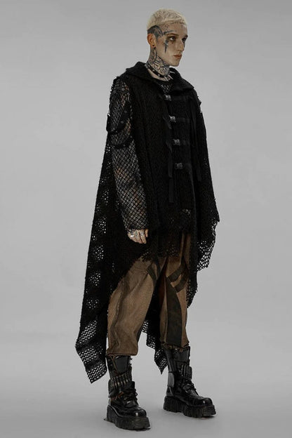 Webbing Buckle Asymmetric Hem Black Gothic Vest for Men