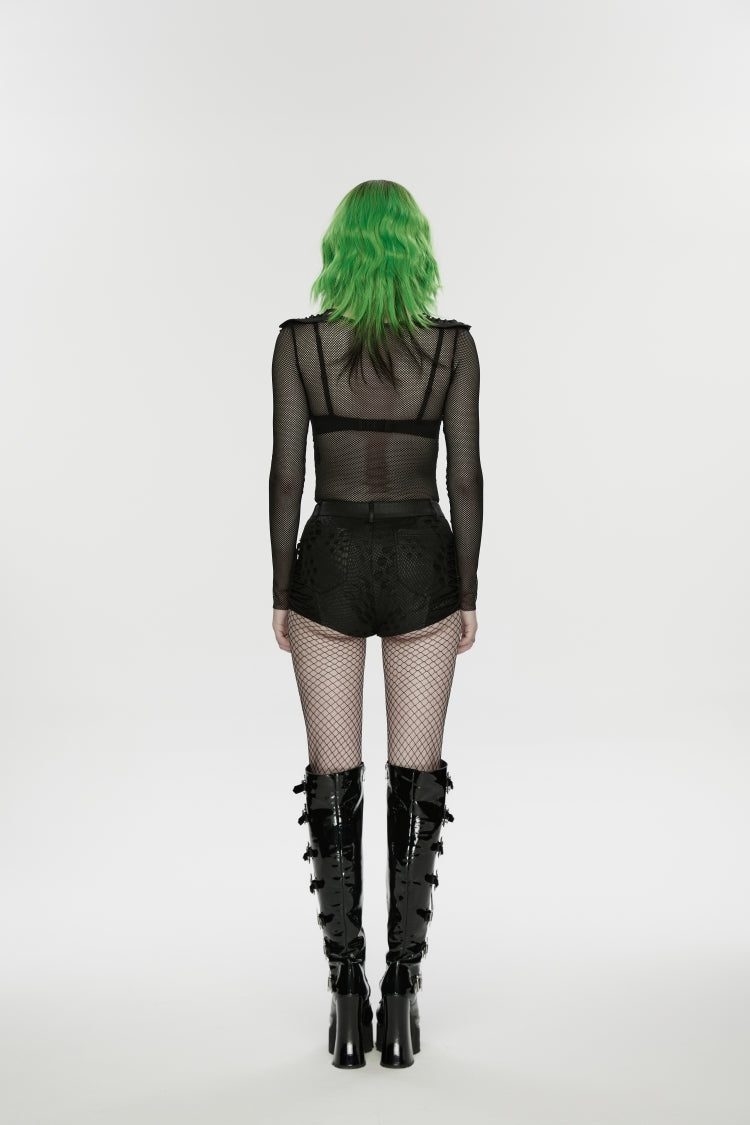 Punk Shorts with Irregular Cut-Outs and Eyelets