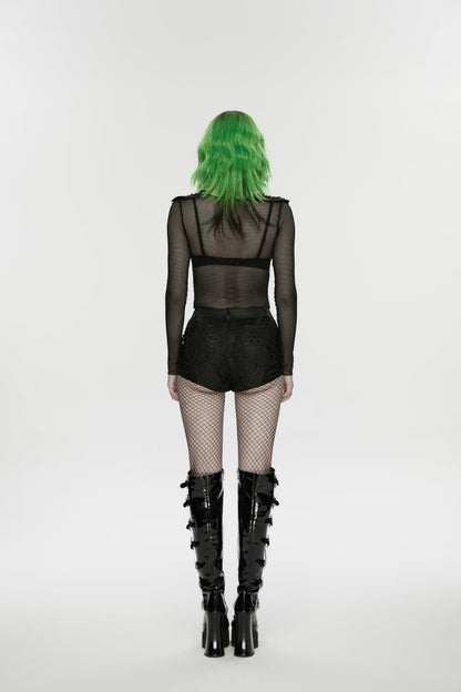 Punk Shorts with Irregular Cut-Outs and Eyelets