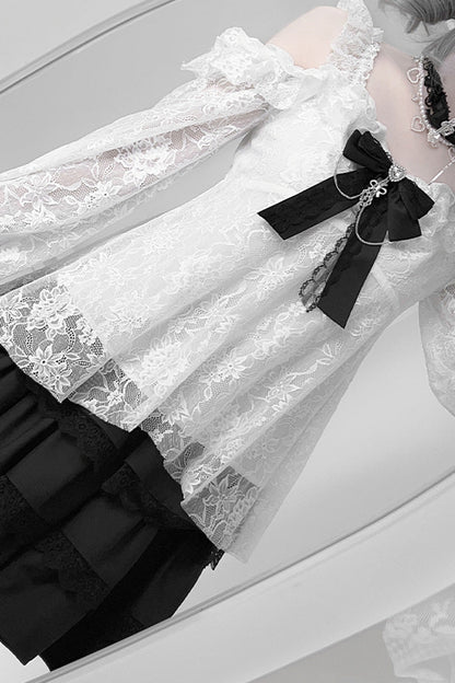 Black Triple-Layer Ruffle Lace Japanese Skirt