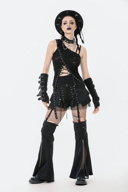Asymmetric Hem Punk Top with Eyelet Lacing