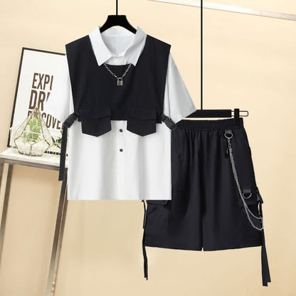 Vest Black Buckle Chain Pants Pocket Cargo T-Shirt Shorts