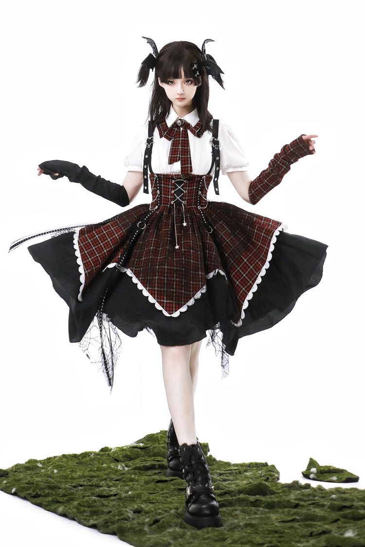 Soul Mantra Plaid Sweet Lolita Strap Dress - Noir