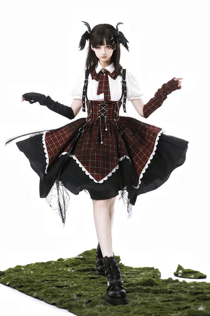 Soul Mantra Plaid Sweet Lolita Strap Dress - Noir