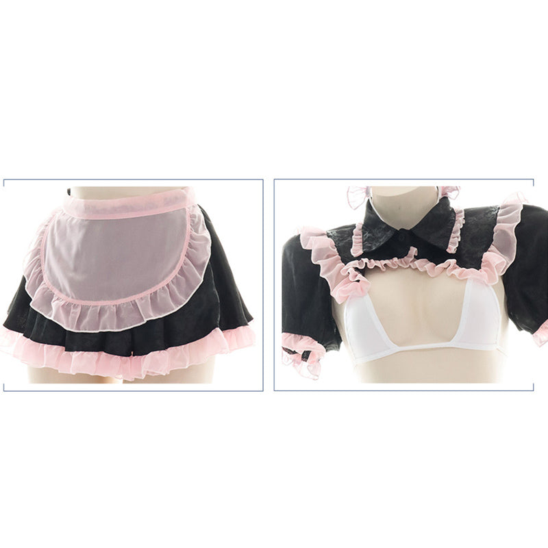 Cute Pink Lace Maid Lingerie Set