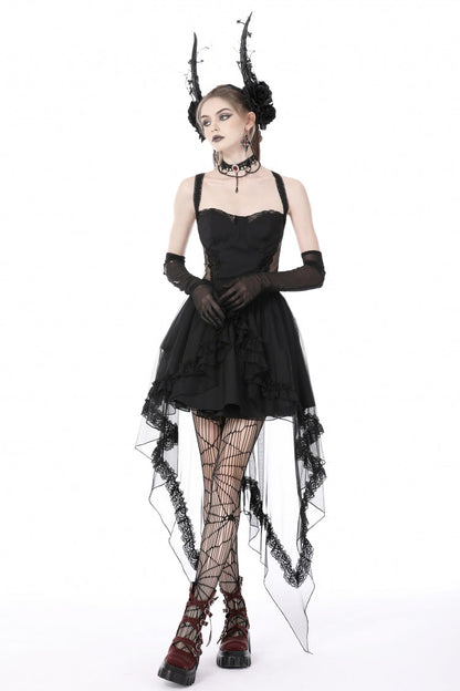 Layered Swallowtail Gothic Wedding Dress with Lace-Up - NoirEdge