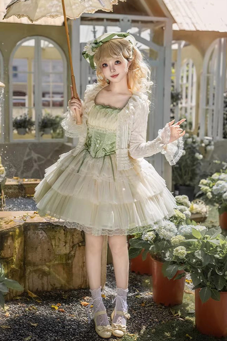 Fishbone Embroidered Sweet Lolita Jumper Dress - Green Letters & Poems
