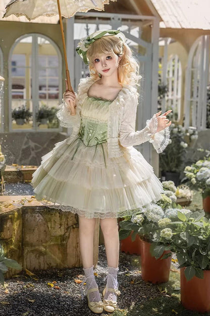 Fishbone Embroidered Sweet Lolita Jumper Dress - Green Letters & Poems
