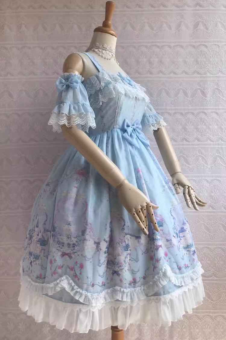Sweetie Violet Unicorn Print Ruffle Jsk Dress - Secret Garden Lolita