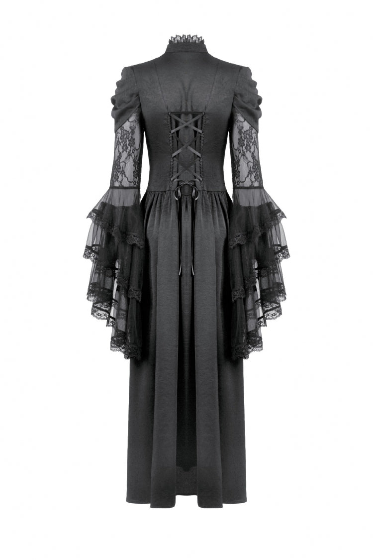 Women's Gothic Wedding Dress with Ruffled Lace and Lace-Up
