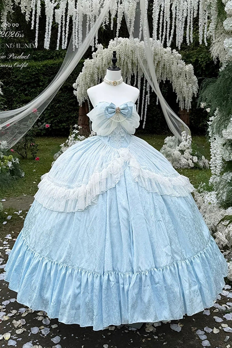 Sleeveless Pearl-Trimmed Hanayome Dress with Ruffles and Bow