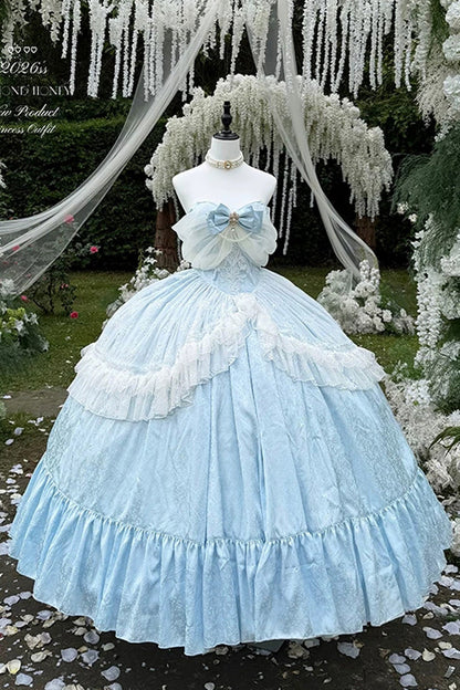 Sleeveless Pearl-Trimmed Hanayome Dress with Ruffles and Bow