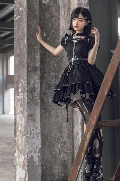 Black Gothic Punk Lolita JSK Dress with Letter Print