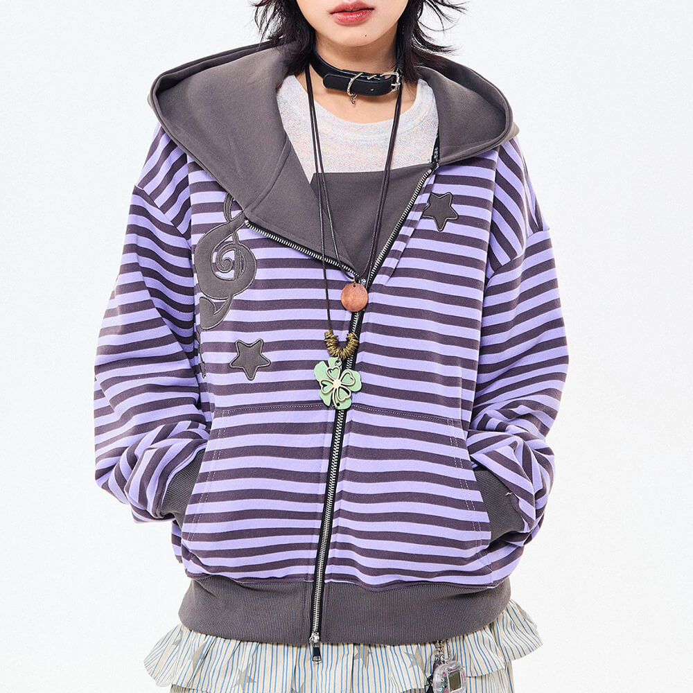 2010s striped zip up hoodie boogzel clothing