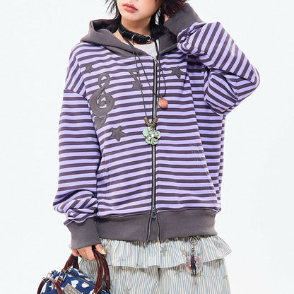 2010s striped zip up hoodie boogzel clothing