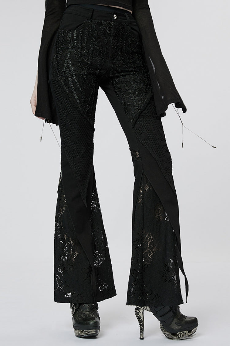 Slim Gothic Flared Pants with Lace Embellishments