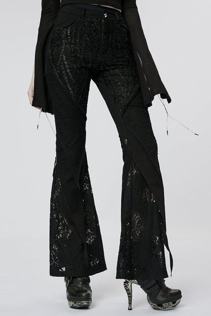 Slim Gothic Flared Pants with Lace Embellishments
