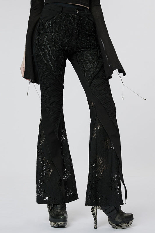 Slim Gothic Flared Pants with Lace Embellishments