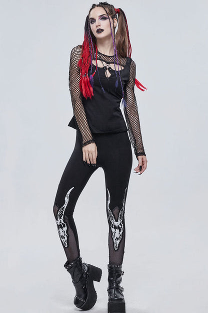 Occult Star Embroidered Deep V Mesh Knit Cotton Tee