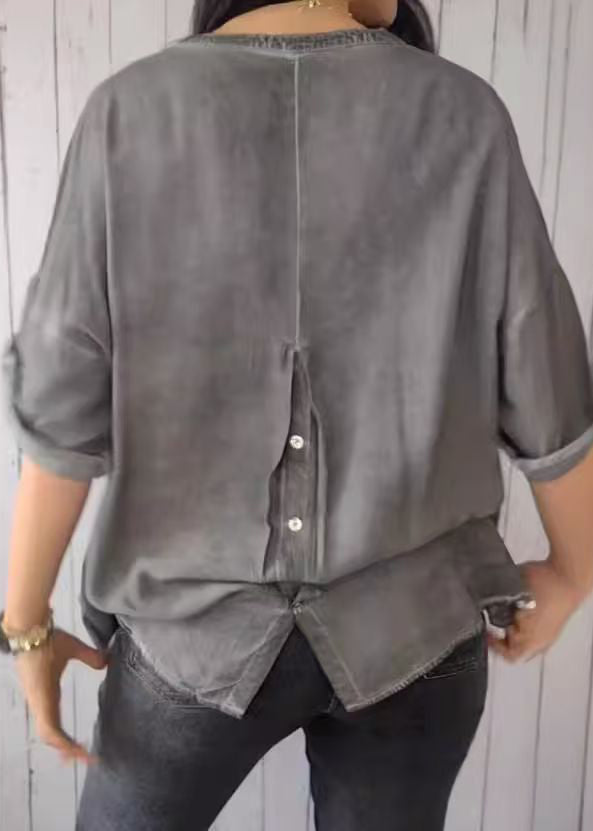 Shirt 2025 Sleeve Solid V Short Green Neck