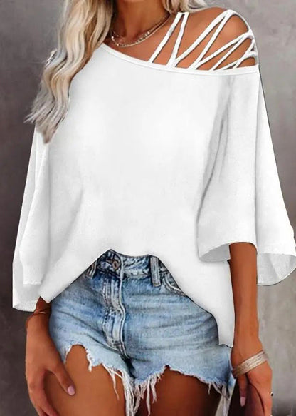 2025 New Black Hollow Out Loose Top Batwing Sleeve