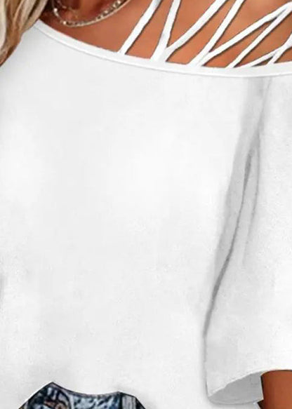 2025 New Black Hollow Out Loose Top Batwing Sleeve