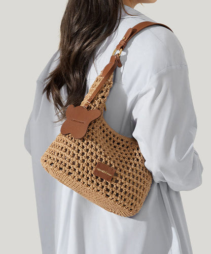 Grass Bag Khaki Shoulder 2025 New Woven Capacity Large