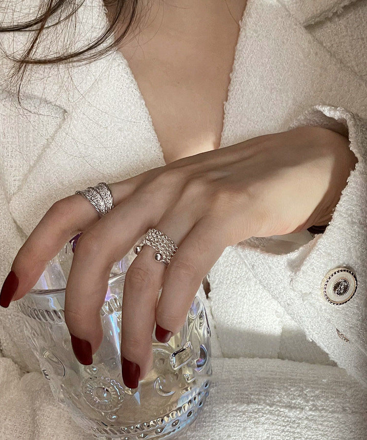 Sterling Piece Two Set Rings Silver 2025 New Silk Wrinkled