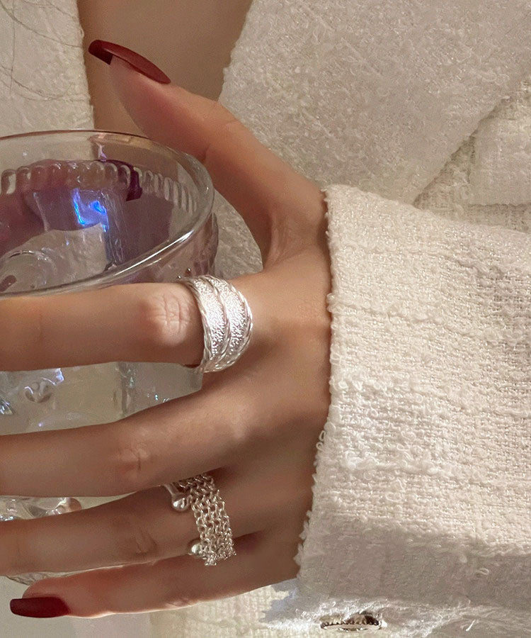 Sterling Piece Two Set Rings Silver 2025 New Silk Wrinkled