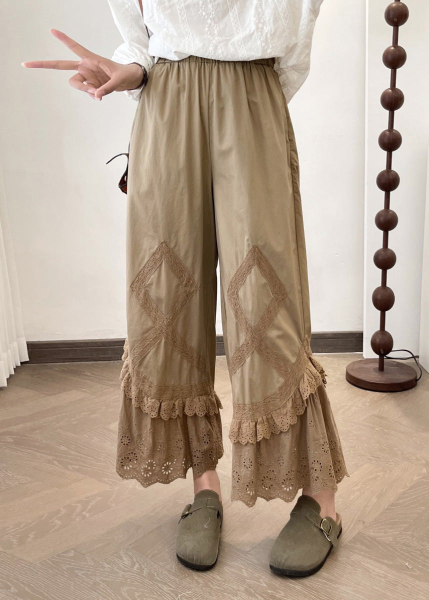 2025 Summer New Apricot Lace Splicing Wide Leg Pants