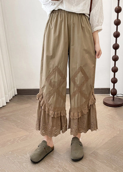 2025 Summer New Apricot Lace Splicing Wide Leg Pants