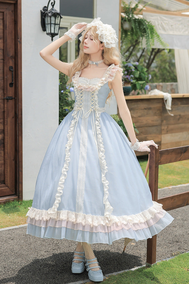 Square Collar Flutter Sleeve Triple Ruffled Lace-Up Sweet Lolita JSK Two Versions