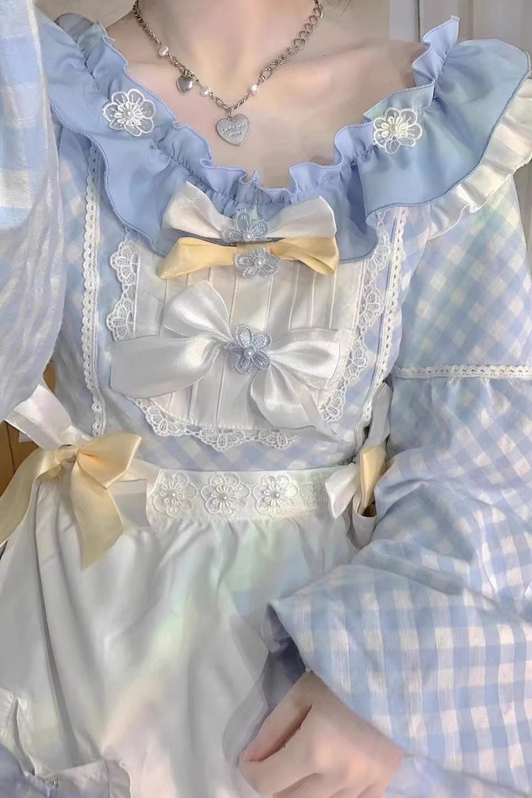 Blue Tartan Bow Lace Sweet Lolita Dress
