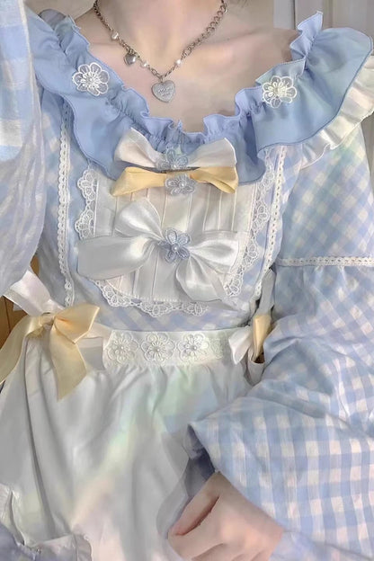 Blue Tartan Bow Lace Sweet Lolita Dress