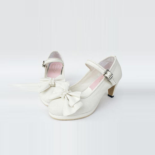 Ivory Pearl Bow Heels Classic Maid Shoes