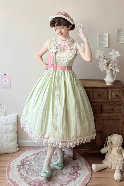 Emerald Ruffled Bow Lolita JSK Long - Sakura Spring