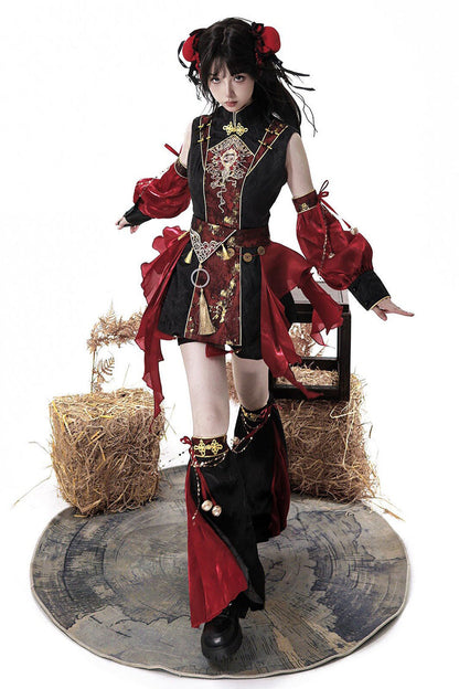 Demon Hunter Chinese Ouji Hanfu Set with Stand Collar - Noir